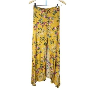 Melle Fashion Size Small Boho Floral Mustard Yellow Floral Slit Skirt High Waist